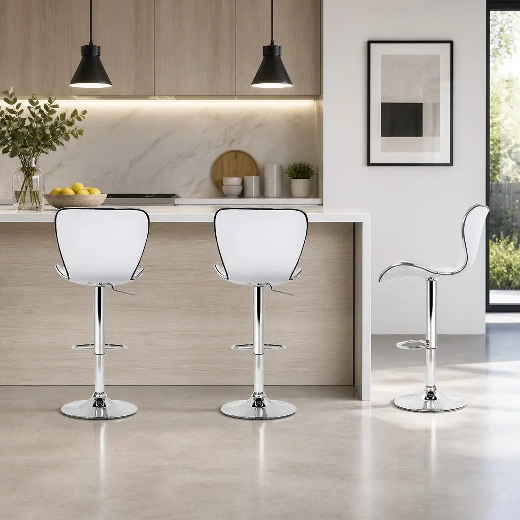 Bar Stools 4 Piece Gas Lift Swivel Padded Seat White Chrome Base Modern Furniture