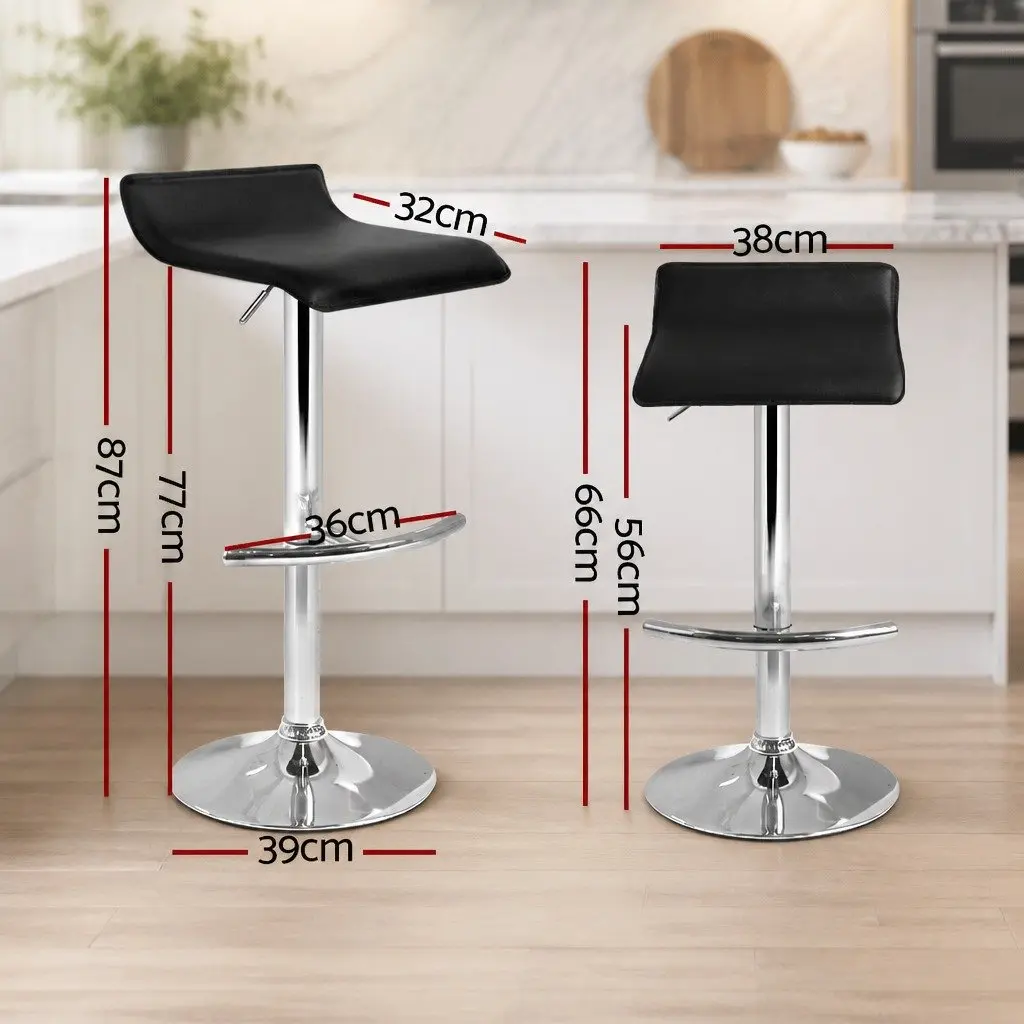 Bar Stools Adjustable Height 360° Swivel Black PU Leather Set of 2