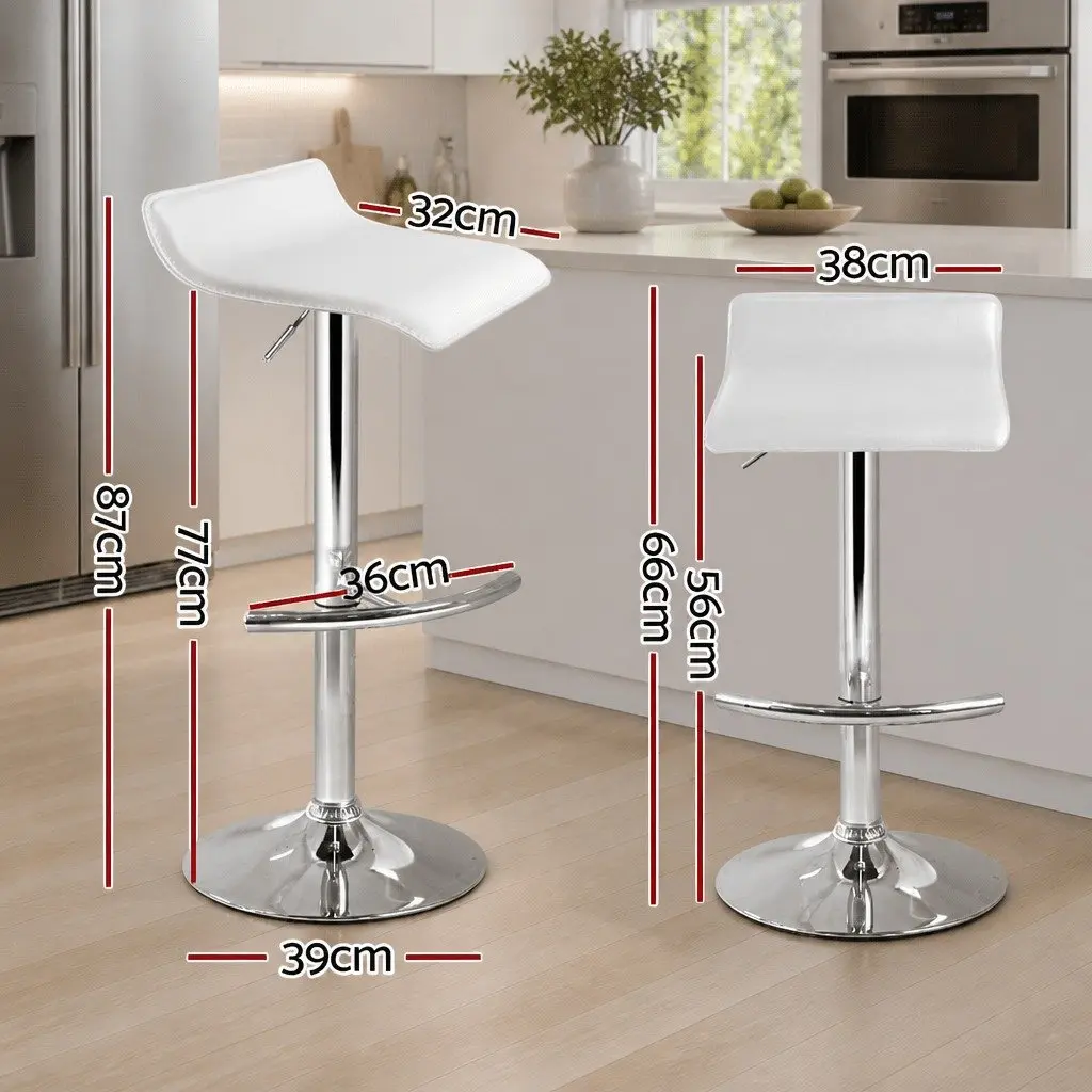 Bar Stools Adjustable Height 360° Swivel Seat White 2 Pack