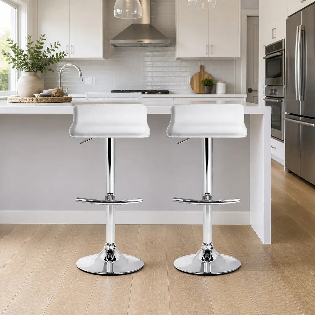 Bar Stools Adjustable Height 360° Swivel Seat White 2 Pack