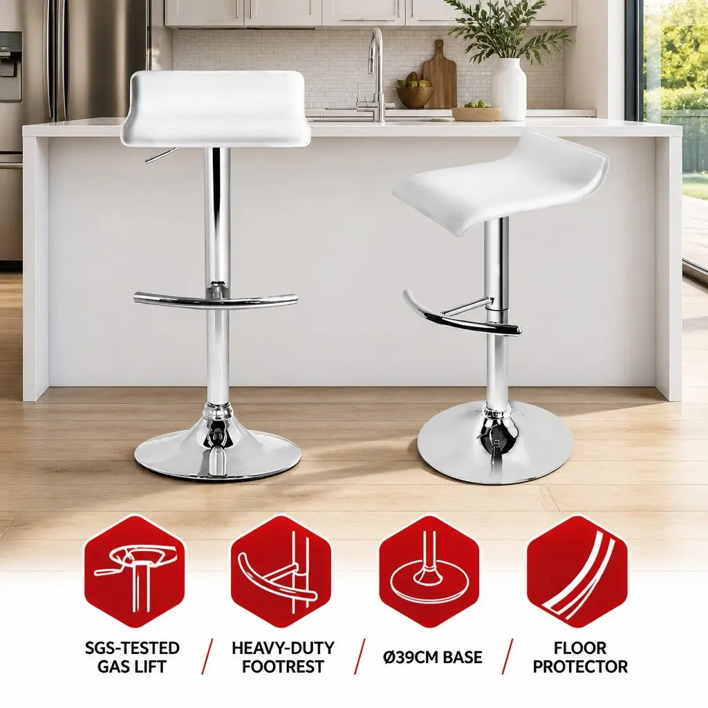 Bar Stools Adjustable Height 360° Swivel Seat White 2 Pack