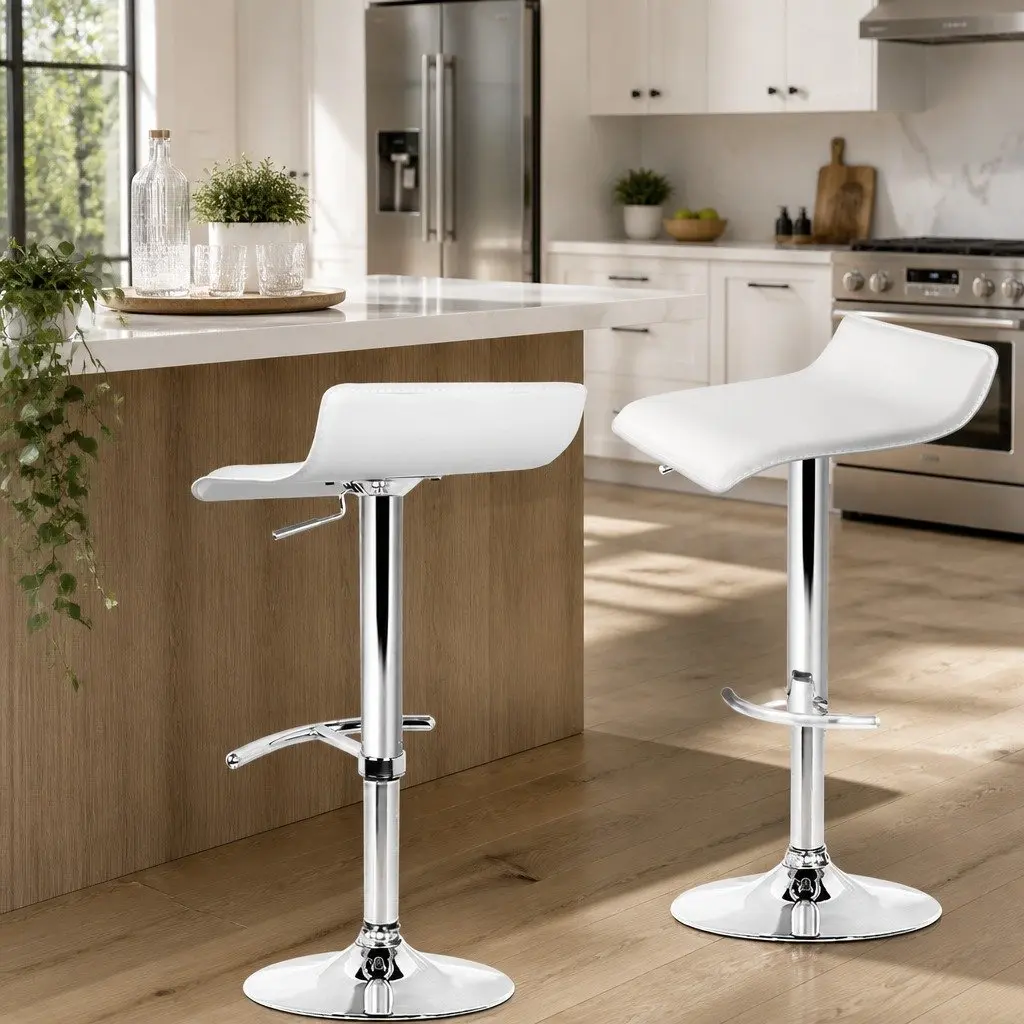 Bar Stools Adjustable Height 360° Swivel Seat White 2 Pack
