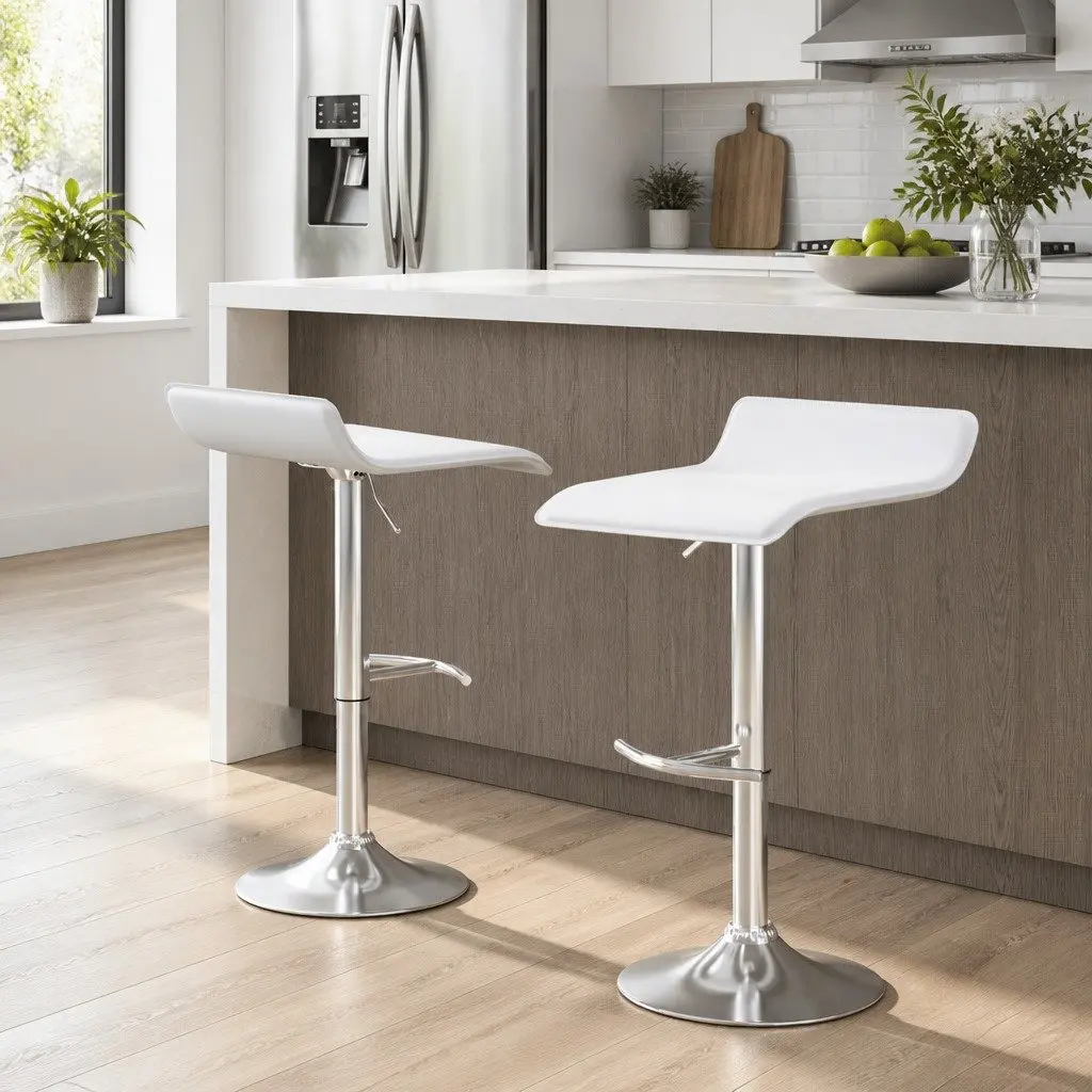 Bar Stools Adjustable Height 360° Swivel Seat White 2 Pack