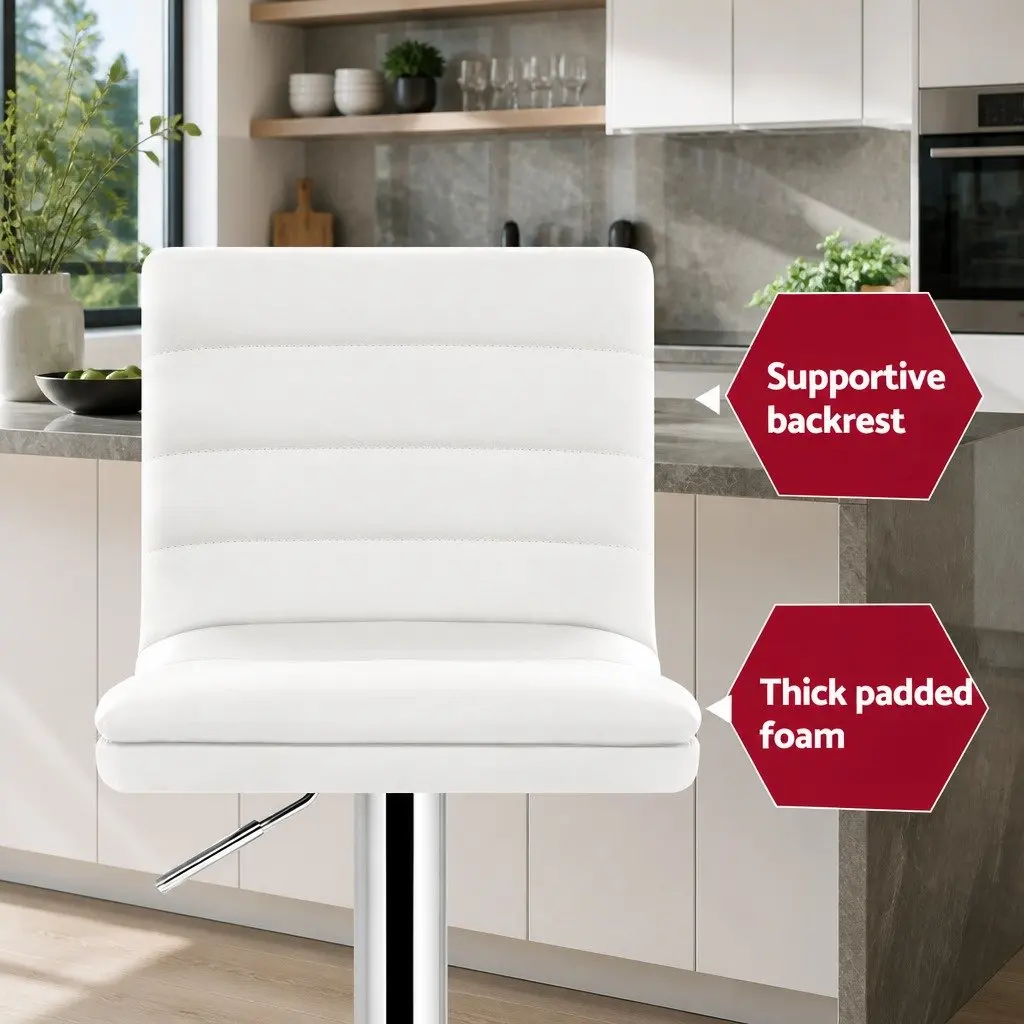 White Bar Stools Set of 2 Height Adjustable Padded Seat Gas Lift Swivel Chair