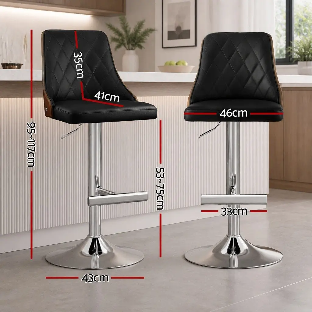 Bar Stools Set of 4 Adjustable Height Swivel Black Leather Kitchen Counter