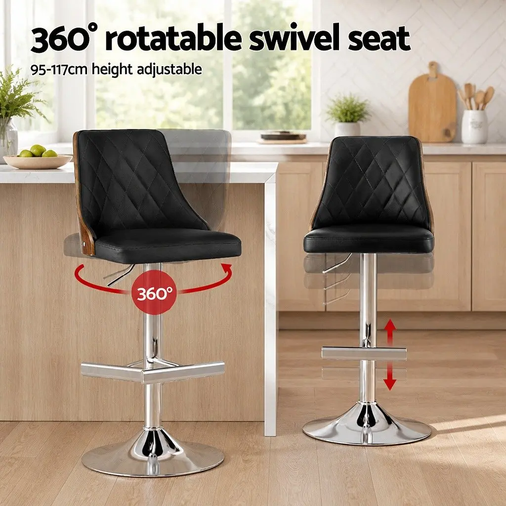 Bar Stools Set of 4 Adjustable Height Swivel Black Leather Kitchen Counter