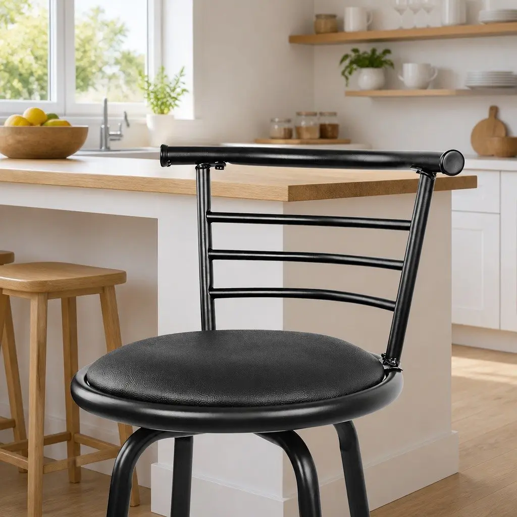 Bar Stools Swivel Black 360° Swivel Seat Ergonomically Curved Backrest Integrated Footrest Set of 2