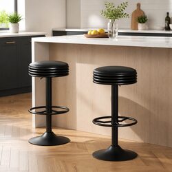 Stylish Black Bar Stools with Swivel and Gas Lift - 2 Pack