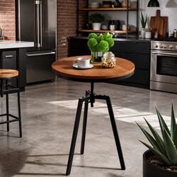Round Adjustable Height Dining Table Industrial Design Steel Frame 67-86CM