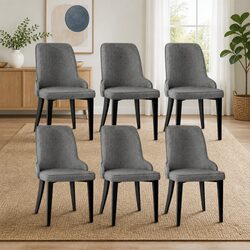 Set of 6 Stylish Grey Linen High Back Dining Chairs
