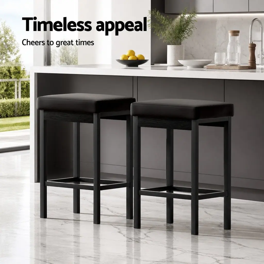 Bar Stools Set of 2 PU Seat Metal Frame Kitchen Counter Dining Chairs