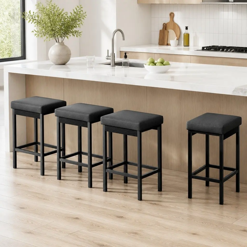 Bar Stools Set of 4 PU Seat Metal Frame Kitchen Counter Dining Chairs Black