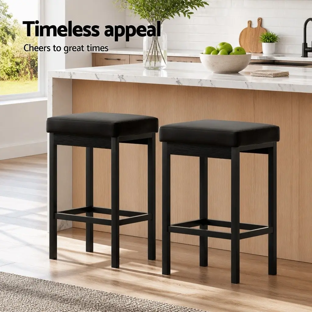 Bar Stools Set of 4 PU Seat Metal Frame Kitchen Counter Dining Chairs Black