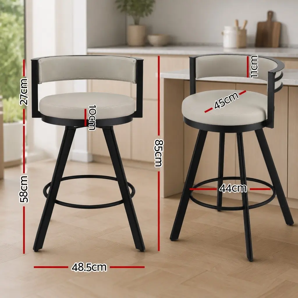 Bar Stools Set of 2 360 Degree Swivel Beige Padded Seat Metal Frame