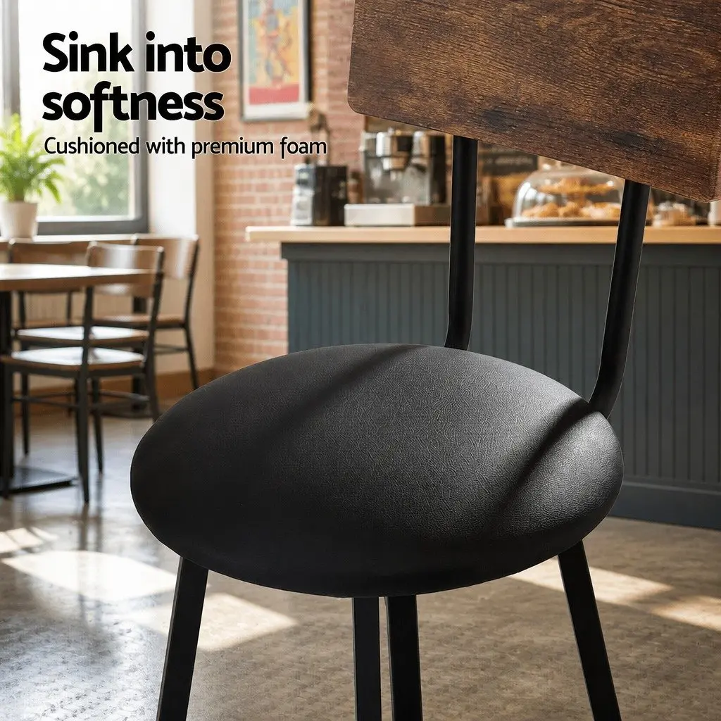 Industrial Bar Stools Set of 2 Upholstered Counter Chairs Steel Frame Anti-Slip