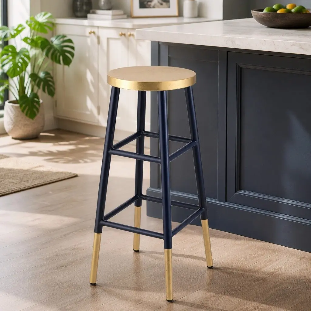 Bar Stools Metal 76cm Two-Tone Round Seat Kitchen Dining Chair Set