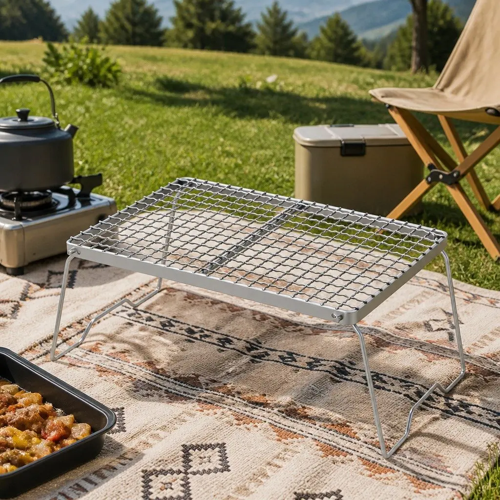 Portable BBQ Grill Stainless Steel Foldable Charcoal Smoker for Outdoor Cooking