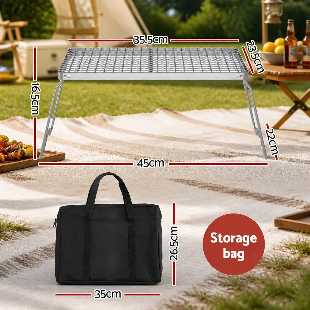 Portable BBQ Grill Stainless Steel Foldable Charcoal Smoker for Outdoor Cooking