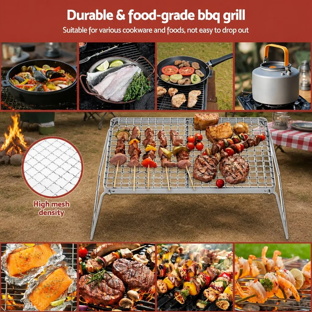 Portable BBQ Grill Stainless Steel Foldable Charcoal Smoker for Outdoor Cooking