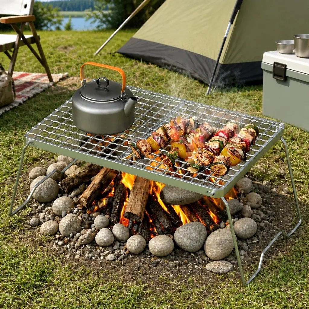 Portable BBQ Grill Stainless Steel Foldable Charcoal Smoker for Outdoor Cooking
