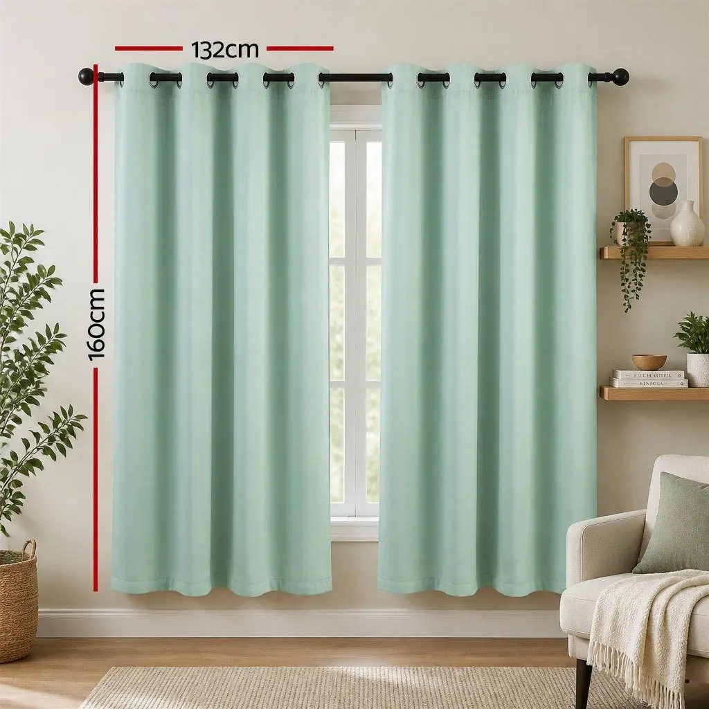 Blockout Curtains 132x160cm Thermal Insulated Eyelet Drapes Green 2 Panels