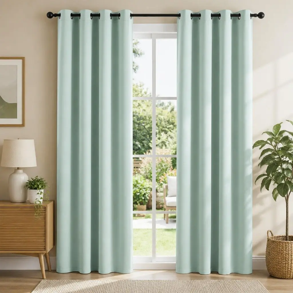 Blockout Curtains 132x213cm Thermal Insulated Eyelet Drapes Green 2 Panels