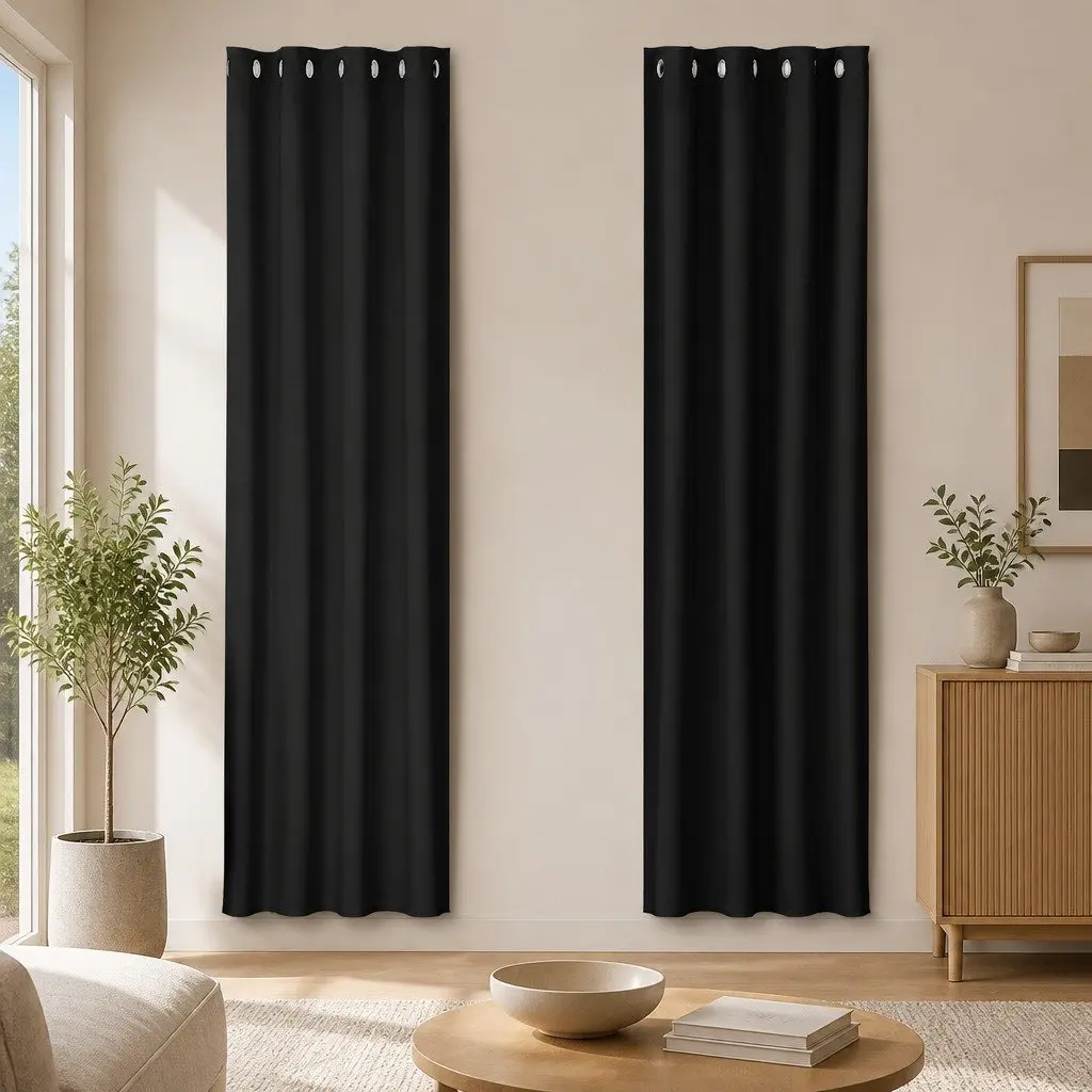 Blockout Curtains 140x230cm Eyelet Black 2 Panels Thermal Noise Reduction