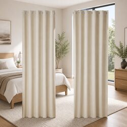 Thermal Insulated Eyelet Curtains 2 Panels 180x213cm Beige