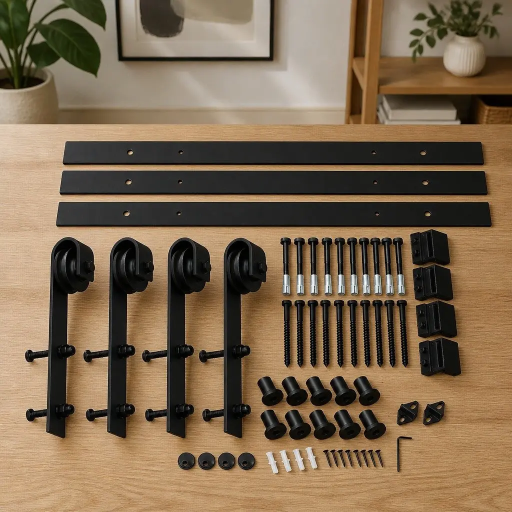 Sliding Barn Door Track Kit 4m Heavy-Duty Black Powder Coated Carbon Steel Double Door Hardware with Rollers Included