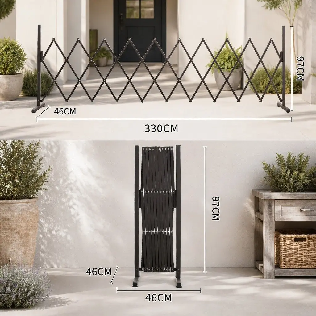 Adjustable Foldable Accordion Barrier Gate Brown Security Fence 330cm x 97cm