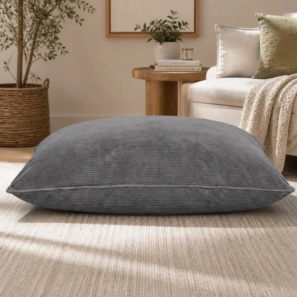 Bean Bag Chair Cover 180 x 140 cm 3 in 1 Convertible Floor Cushion Sofa Seat Grey Corduroy