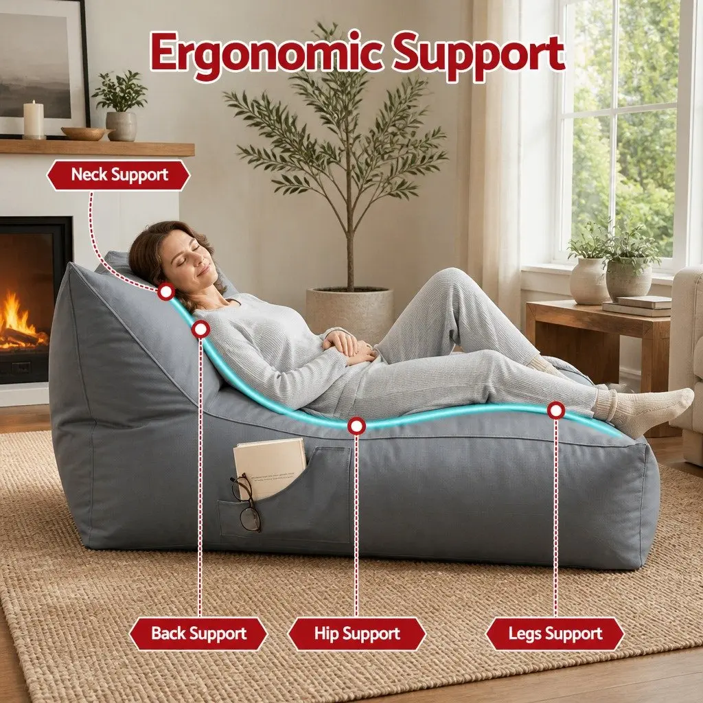 Outdoor Bean Bag Chair Cover 2 Seater Lounge Sofa Grey Water-Resistant