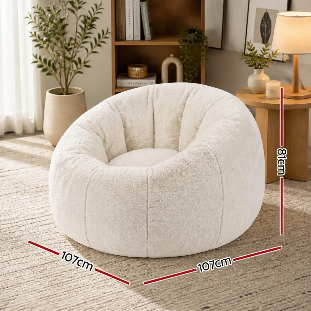 Bean Bag Chair Cover Large Round Faux Fur Soft Washable Storage Sofa for Adults