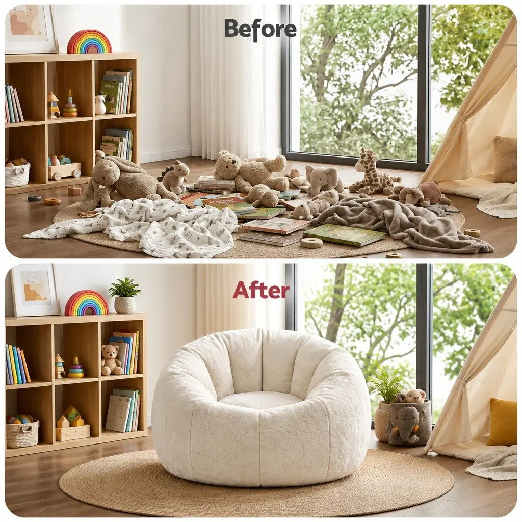 Bean Bag Chair Cover Large Round Faux Fur Soft Washable Storage Sofa for Adults