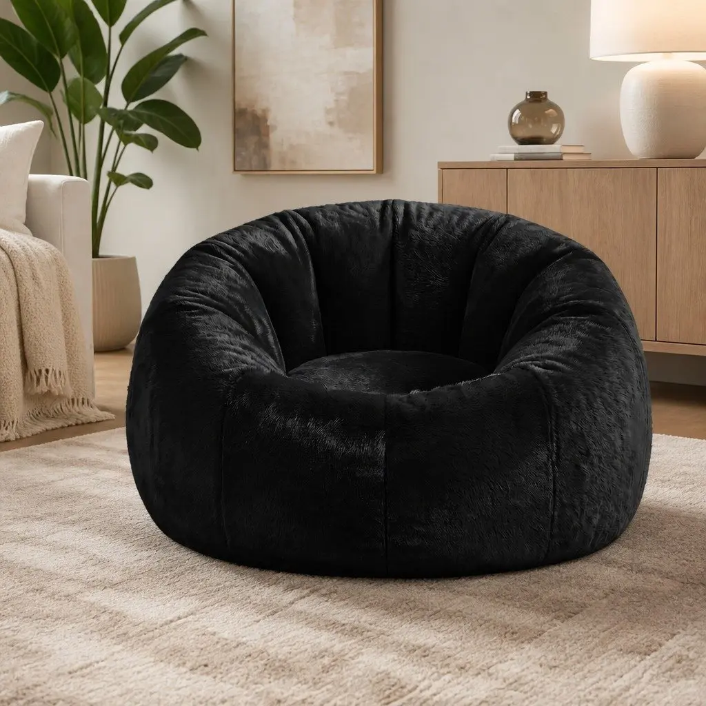 Bean Bag Chair Cover Large Soft Faux Fur Round Washable