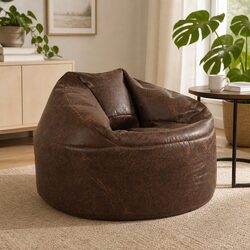 Bean Bag Chair Cover PU Leather Brown Modern Relax Couch Sofa Indoor Furniture