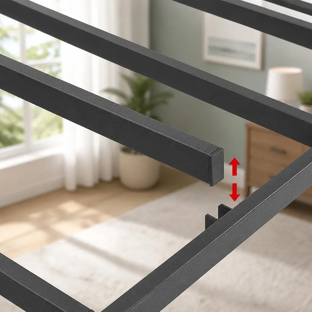 Double Bed Frame 137cm x 190cm Metal Grey Upholstered Fabric Slat Support