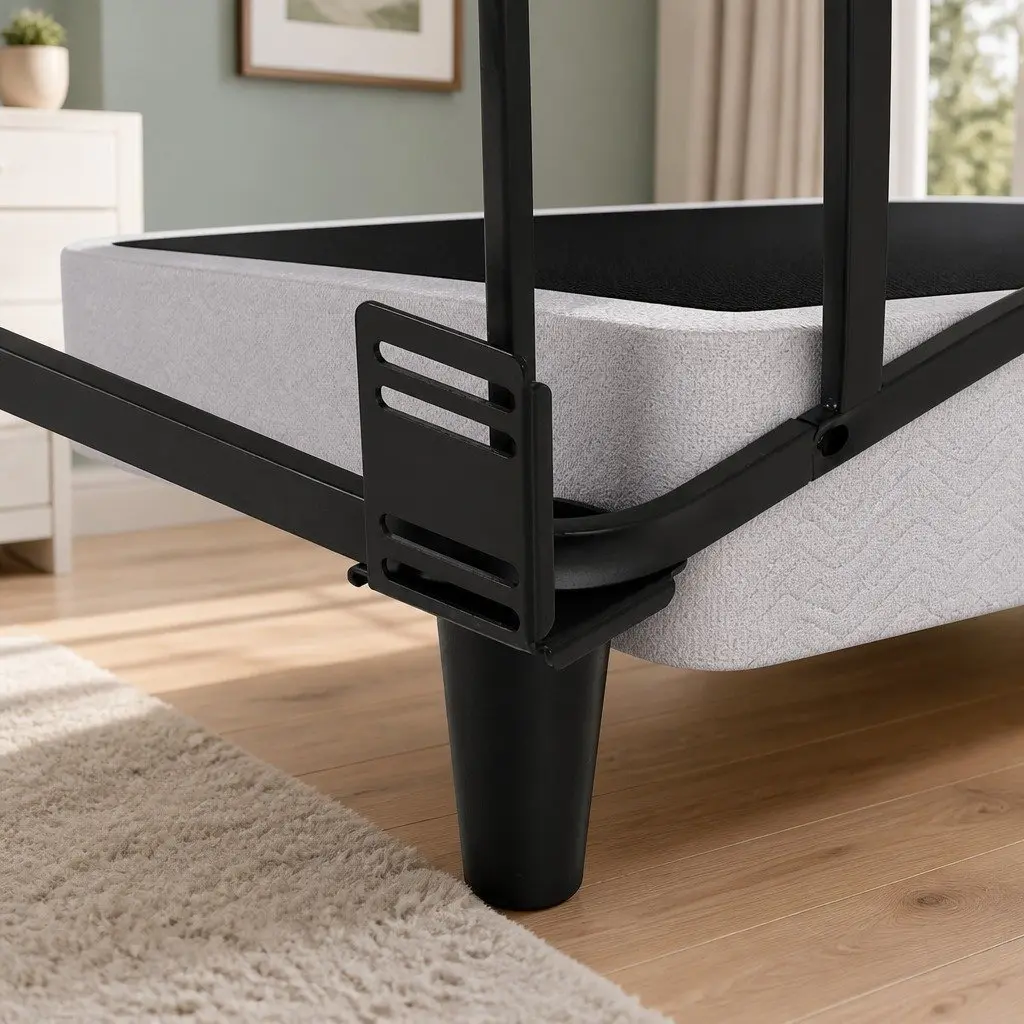 Double Bed Frame 137cm x 190cm Metal Grey Upholstered Fabric Slat Support