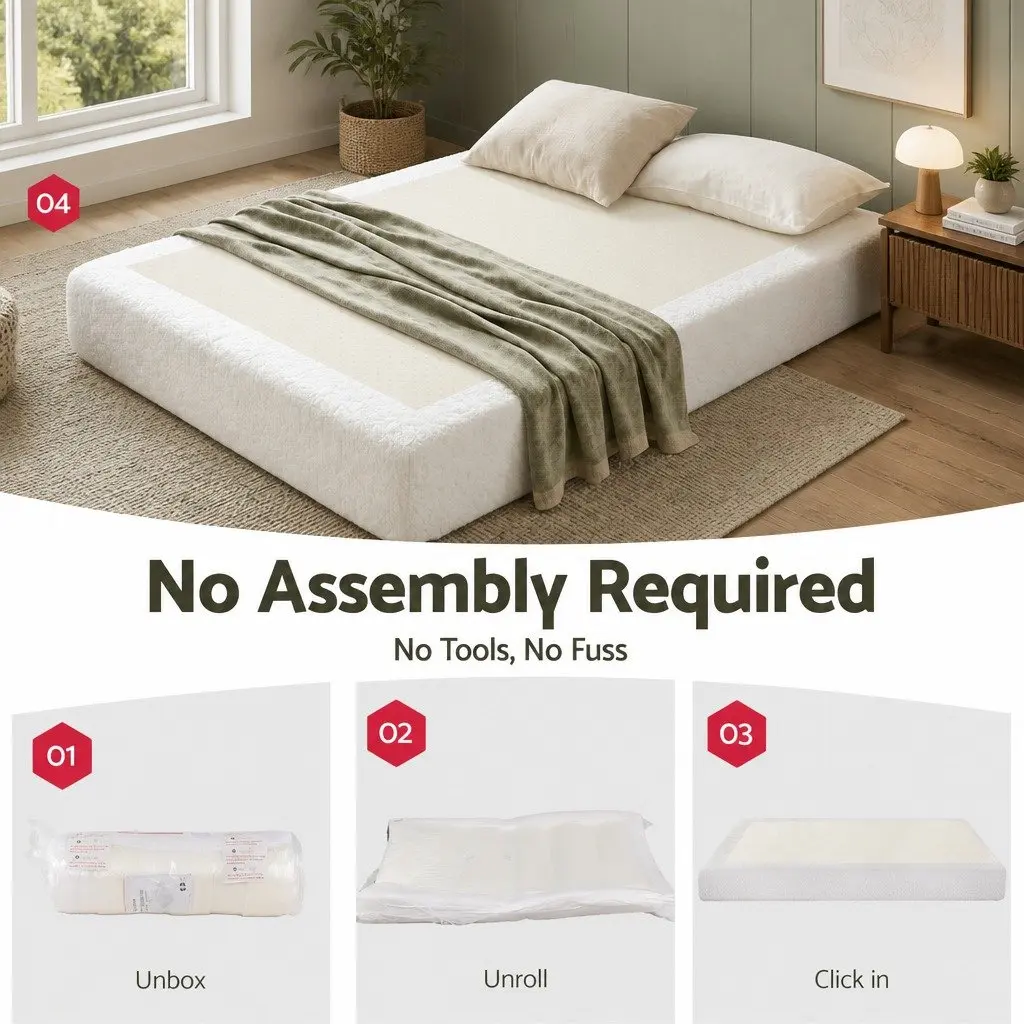 Compression Bed Frame Double Size No Assembly High Density Sponge Boucle Texture