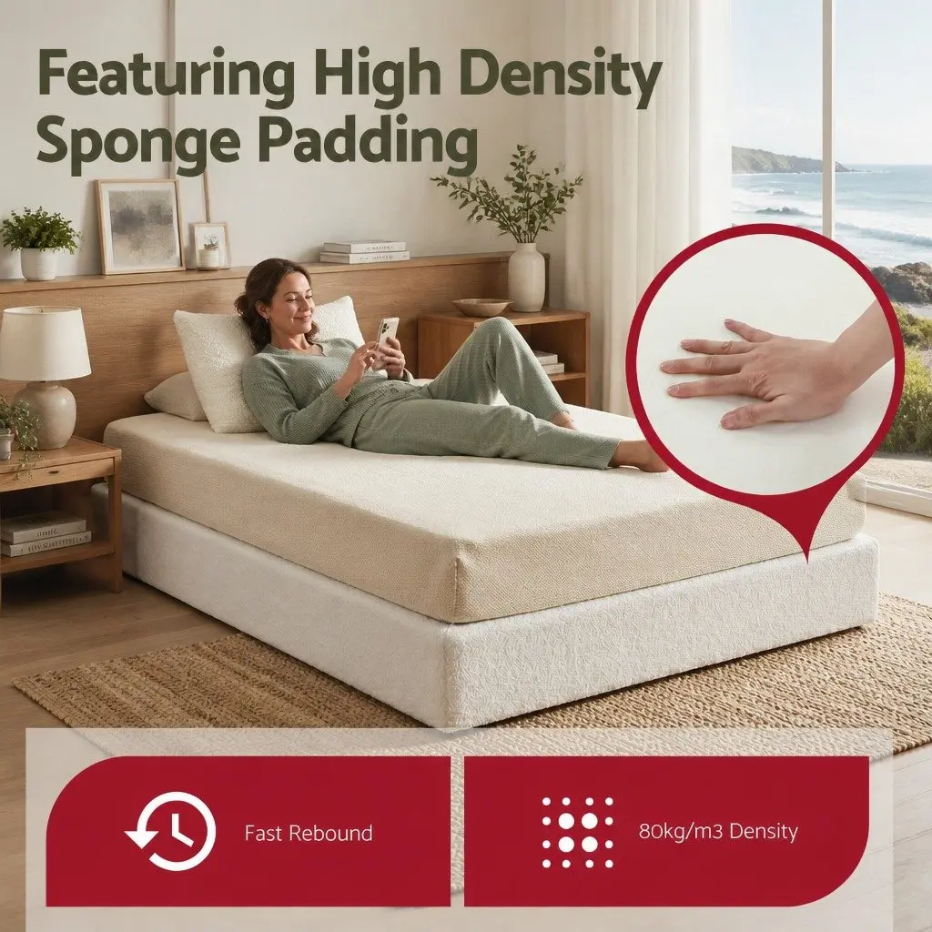Compression Bed Frame Double Size No Assembly High Density Sponge Boucle Texture