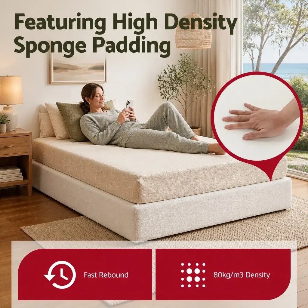Compression Bed Frame Queen Size Tool-free Setup Vacuum Packed Boucle White