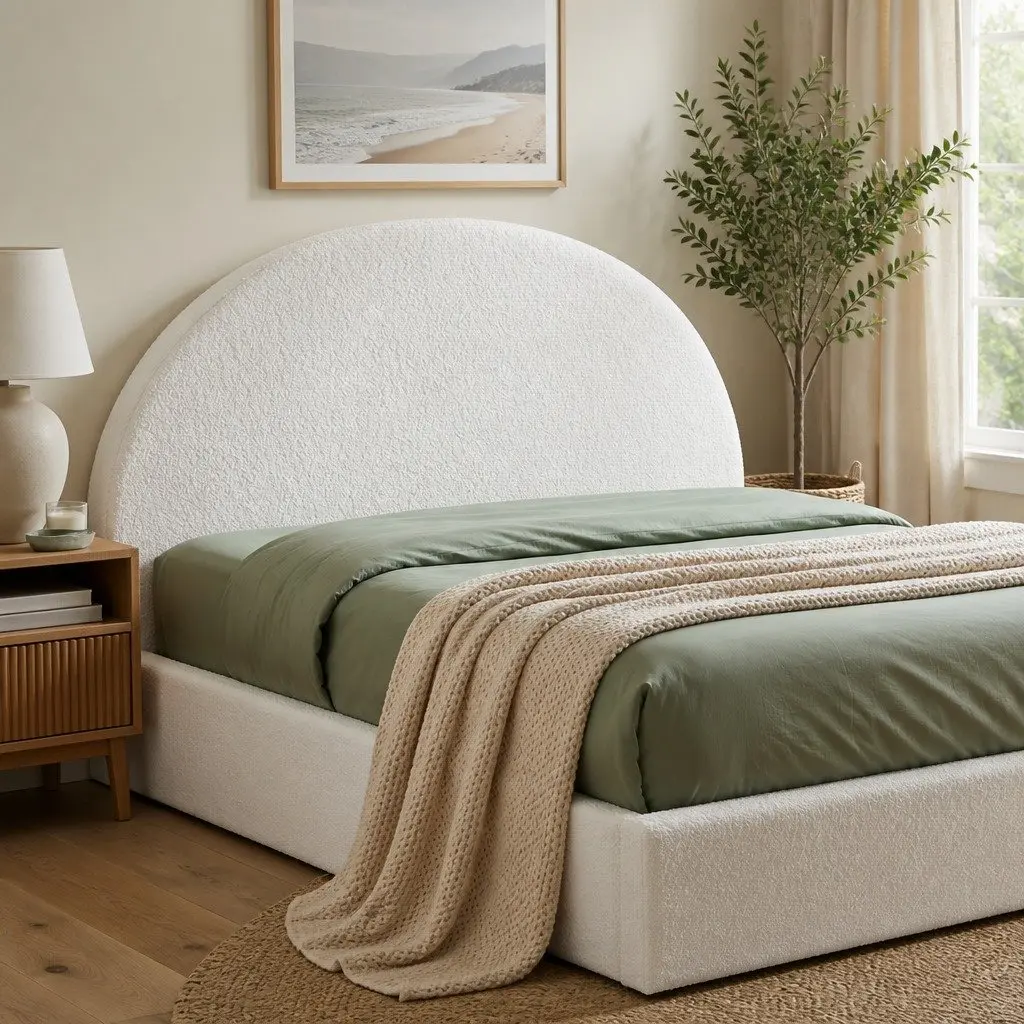 Double Foam Headboard 154cm Wide Semi-Round Boucle Fabric No-Assembly Soft