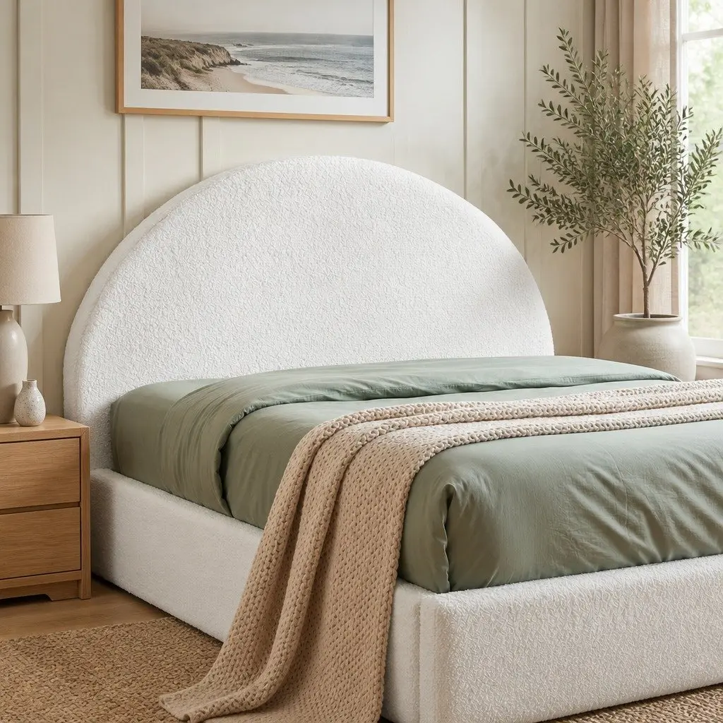Queen Size Headboard 171cm Semi-Round Boucle Fabric No Assembly