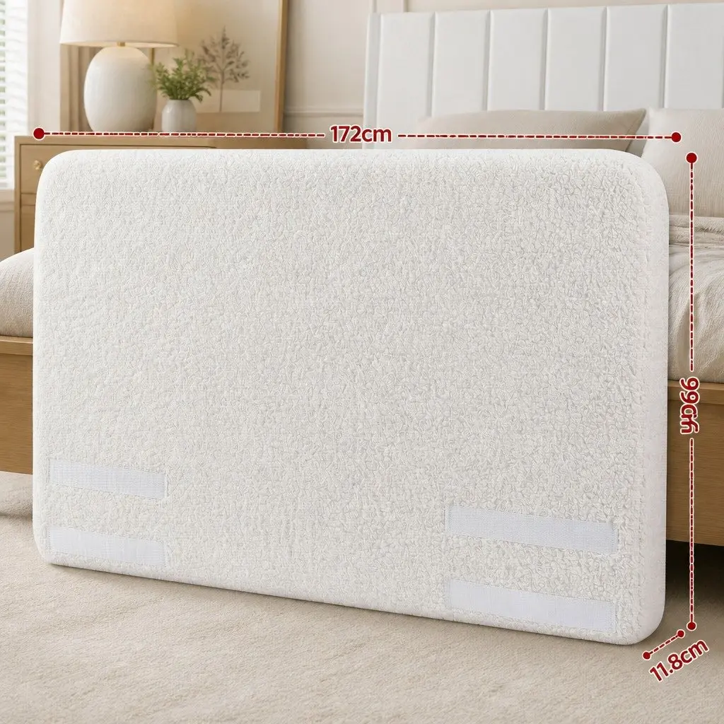 Queen Headboard Boucle Fabric Soft Foam Backrest No Assembly Required