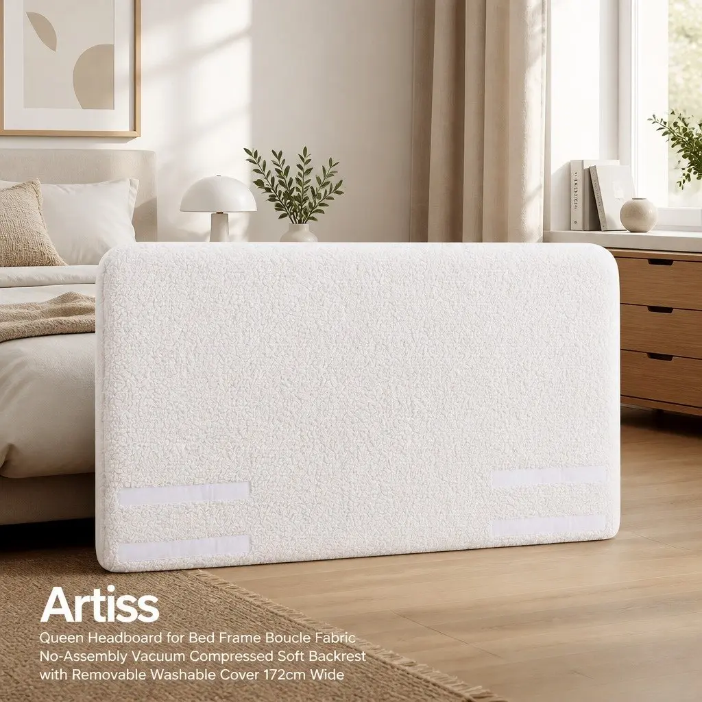 Queen Headboard Boucle Fabric Soft Foam Backrest No Assembly Required