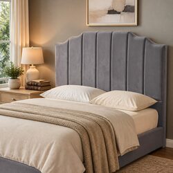 Elevate Your Bedroom with a Grey Velvet Double Bed Headboard