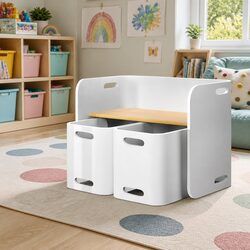 Kids Table and Chairs Set 3-Piece Multifunctional Storage Desk White Nature