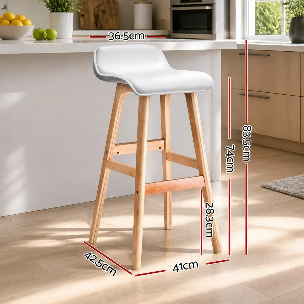 Bar Stools White Set of 4 Padded Seat PU Leather Kitchen Dining Chair Footrest