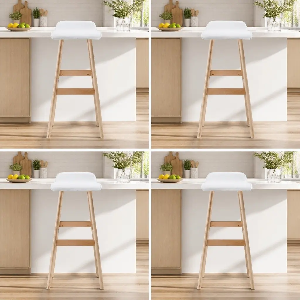 Bar Stools White Set of 4 Padded Seat PU Leather Kitchen Dining Chair Footrest
