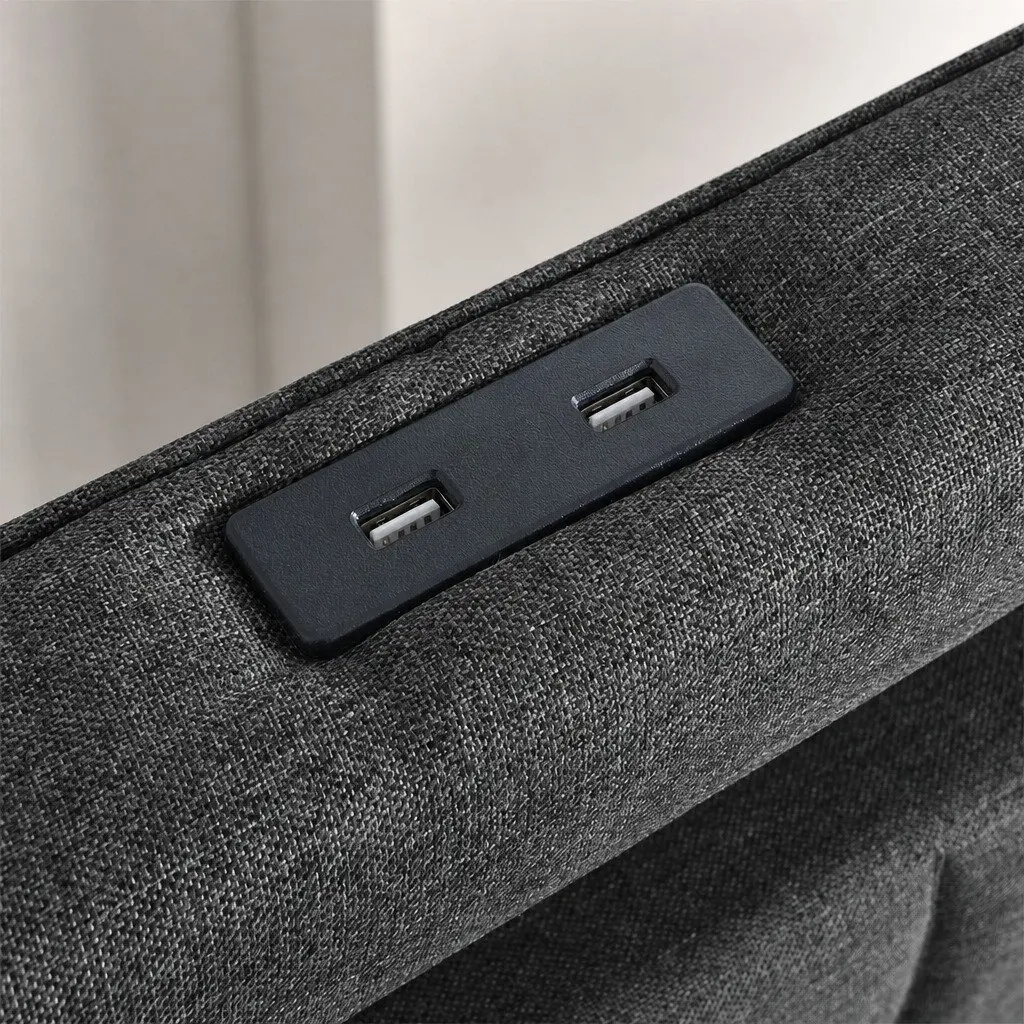 Queen Bed Frame Gray with Ergonomic High Backrest LED Headboard USB Power Outlets and Storage Drawers